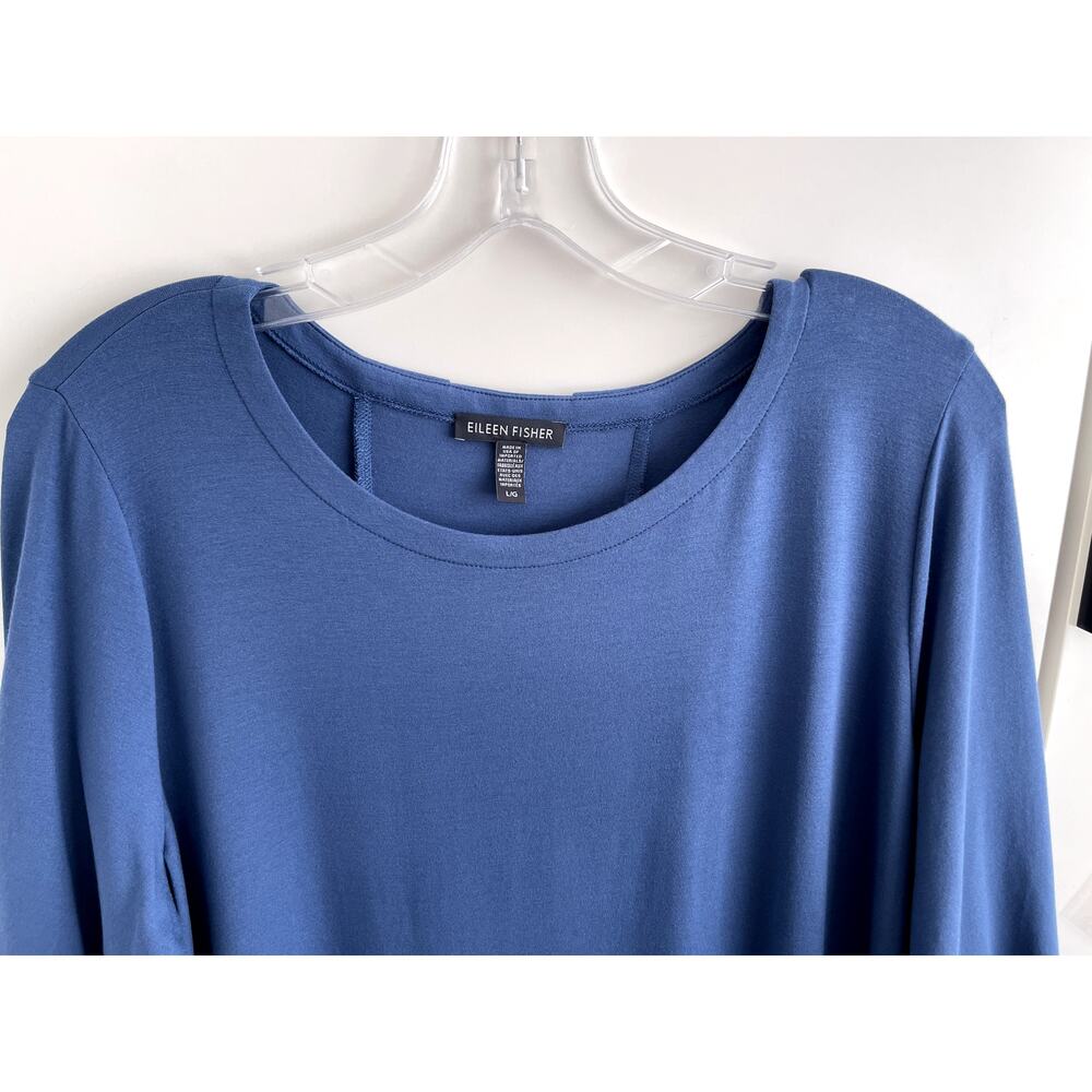 Eileen Fisher Sz L Drawstring Back Dress Blue A-Line Lagenlook Minimalist Sleek - Picture 6 of 11